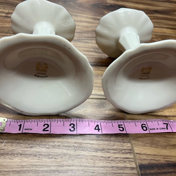 LENOX pair of Symphony Candle Holders, Ivory Gold Trim, Lenox Candlesticks - Picture 4 of 7